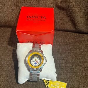 Invicta Men's Silver and Black Yellow 48mm Pittsburgh Steelers Watch